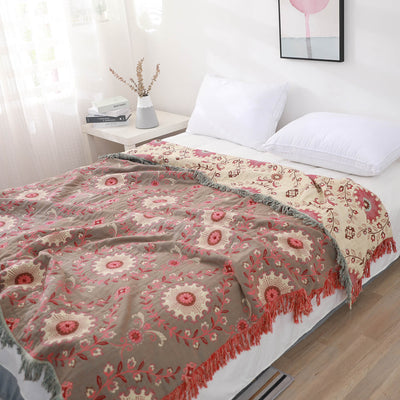 4 Layers Retro Throw Blanket Bed Sofa Cover - Boho Throw Blankets